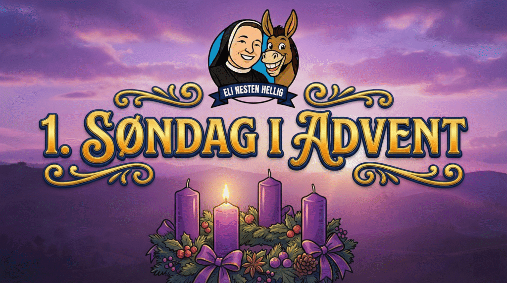 Sr. Karolina og Eli ved adventskransen med det første lyset tent under innspillingen av “Eli, nesten hellig – Episode 2: Første søndag i advent”